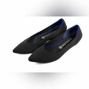 Rothy's The Point Flats Sz 11 Black Blue Trim Knit Pointed Toe Shoes